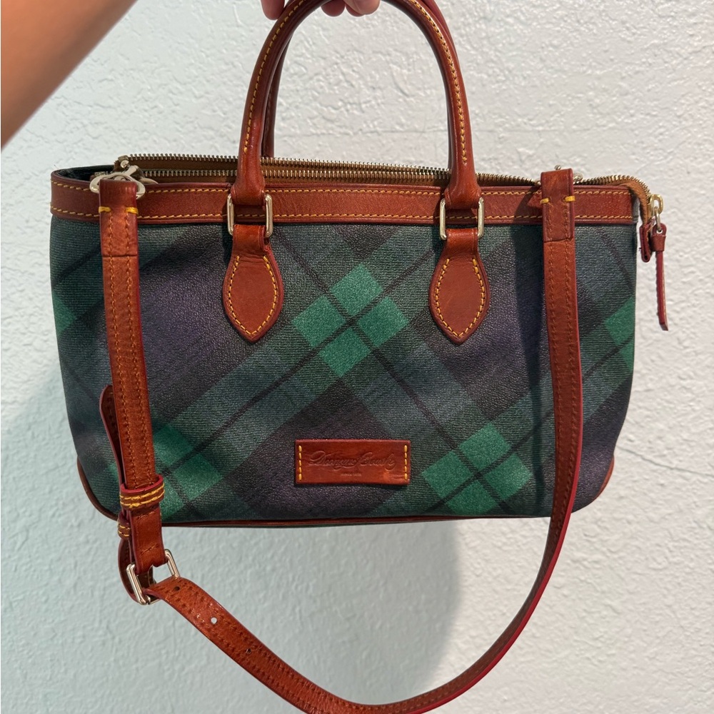 Dooney & Bourke Plaid Satchel in Green and Brown